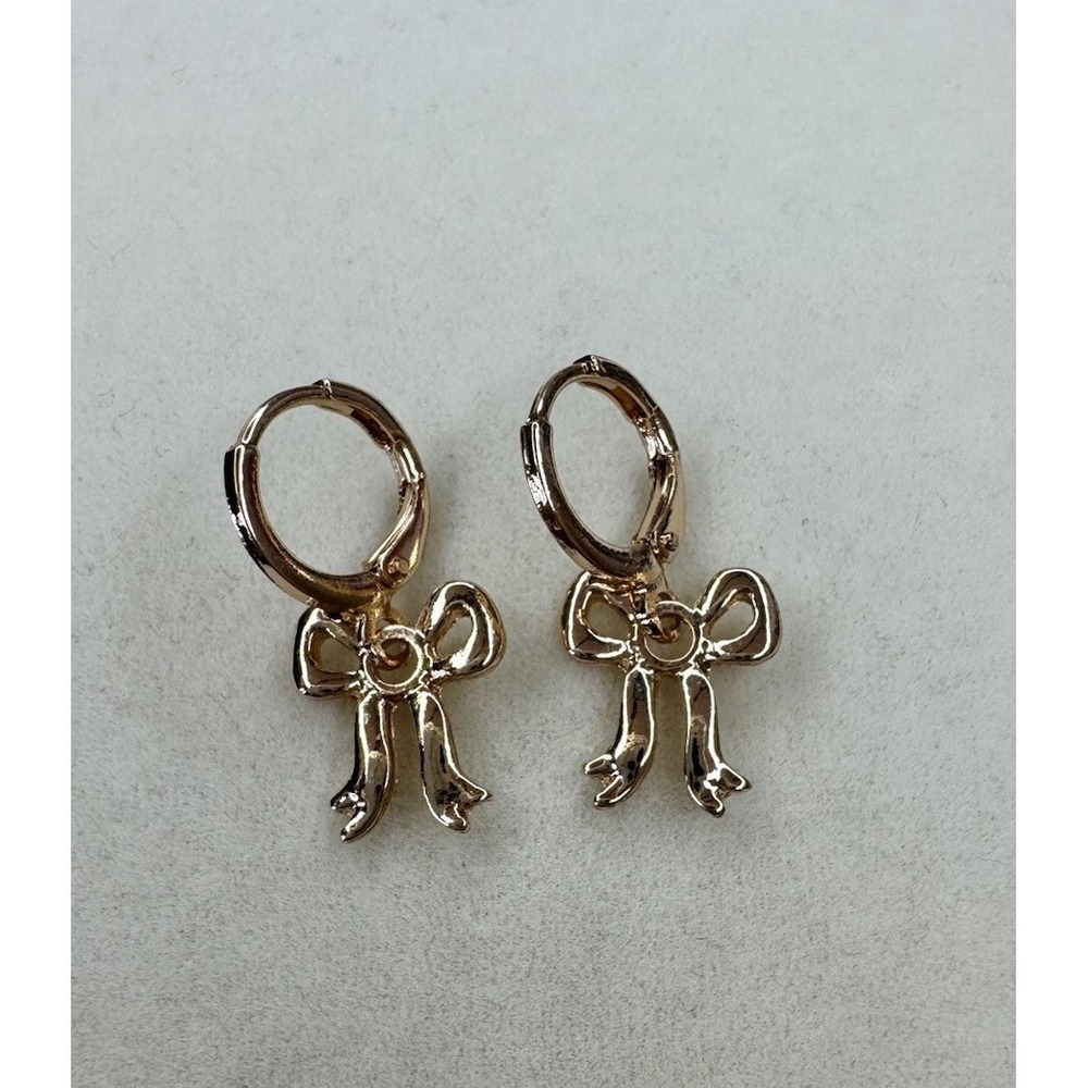Ribbon Bow Dangling Earrings Gold Plated Sterling Silver Hypoallergenic New